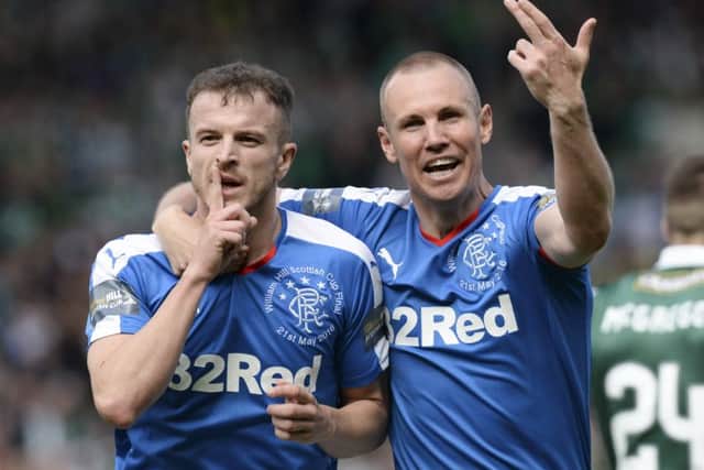 Andy Halliday (left) celebrates his Scottish Cup final goal with Kenny Miller. Picture: SNS Group