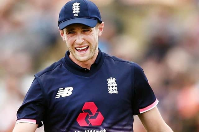 Chris Woakes deflected the ball on to the stumps to run out Mitchell Santner. Picture: Getty.