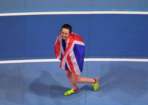Laura Muir celebrates winning the silver medal behind Genzebe Dibaba in the women's 1,500m final. Picture: AFP/Getty Images