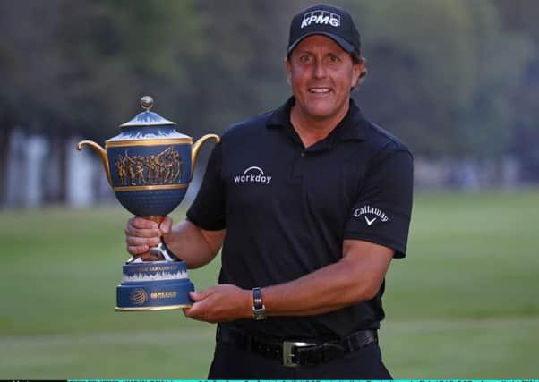 Phil Mickelson with the trophy after his win in the WGC-Mexico Championship. Picture: Getty Images