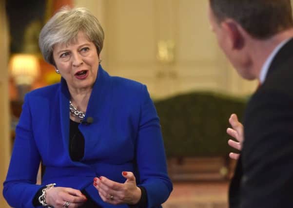Prime Minister Theresa May being interviewed by Andrew Marr for the BBC1 current affairs programme, The Andrew Marr Show.