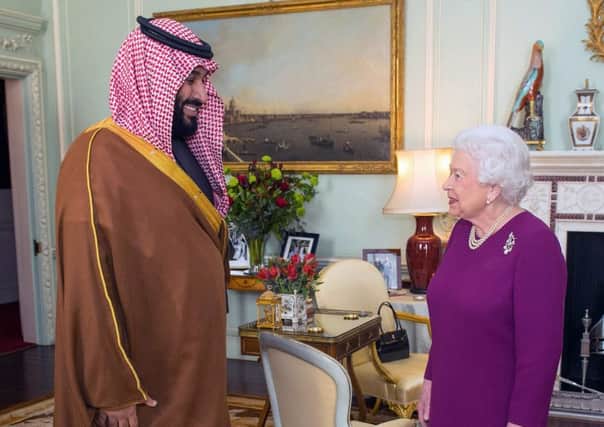 The Queen greets Saudi Arabias Crown Prince Mohammed bin Salman at Buckingham Palace. Picture: Getty