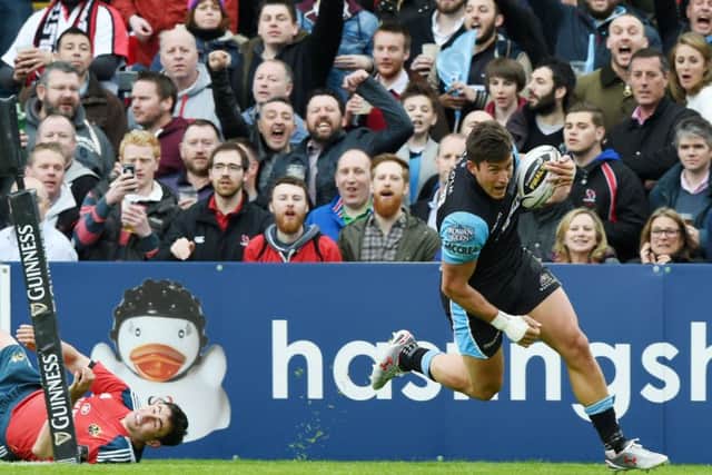 DTH van der Merwe scores a try against Munster in the Guinness PRO12 final at Kingspan in May 2015. Picture: SNS Group