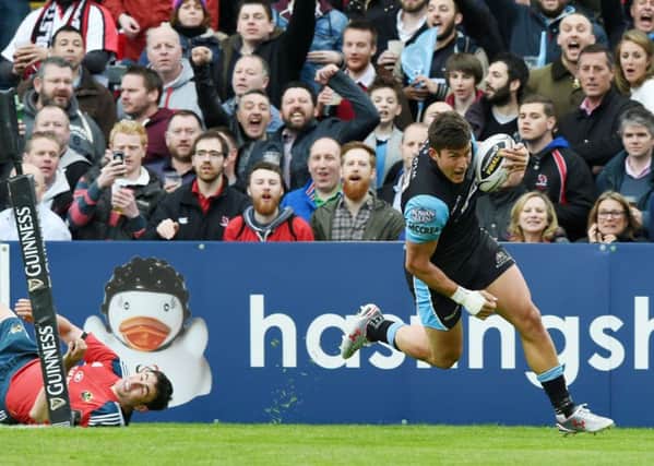 DTH van der Merwe scores a try against Munster in the Guinness PRO12 final at Kingspan in May 2015. Picture: SNS Group