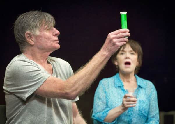 David Beames as Rudolph and Marian McLoughlin as Corinna in the Actors Touring Company & Orange Tree Theatre production of  Roland Schimmelpfennig's Winter Solstice, coming to the Traverse Theatre in Edinburgh from 21 - 24 March