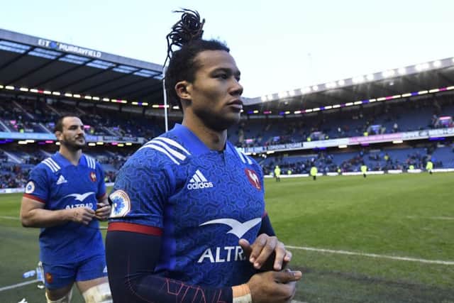 France wing Teddy Thomas cuts a dejected figure after the defeat by Scotland at BT Murrayfield. Picture: AFP/Getty