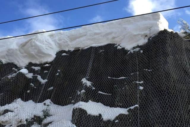 Overhanging snow threatening the line. Picture: ScotRail Alliance