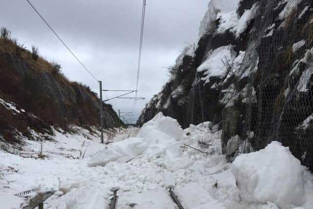 Blocks of snow have fallen onto the track. Picture: ScotRail Alliance