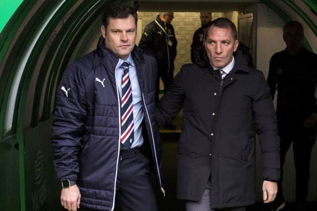 Friendly rivals of old, Old Firm managers Graeme Murty and Brendan Rodgers. Picture: SNS.