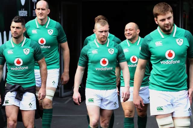 Ireland players (from left) Rob Kearney, Devin Toner, Keith Earls, Rory Best and Iain Henderson arrive for the captain's run at the Aviva Stadium. Picture: Brian Lawless/PA Wire