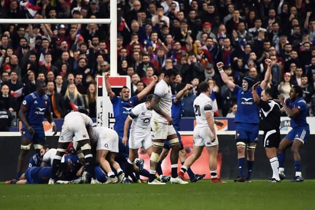 France's players celebrate after winning the Six Nations clash against England. Picture: AFP/Getty