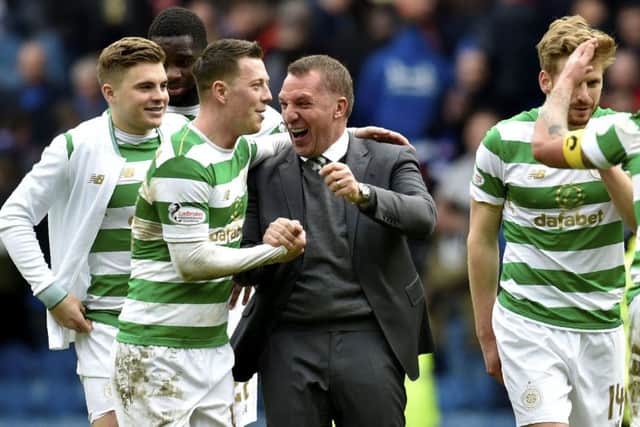 Celtic manager Brendan Rodgers with Callum McGregor at full time. Picture: SNS/Rob Casey