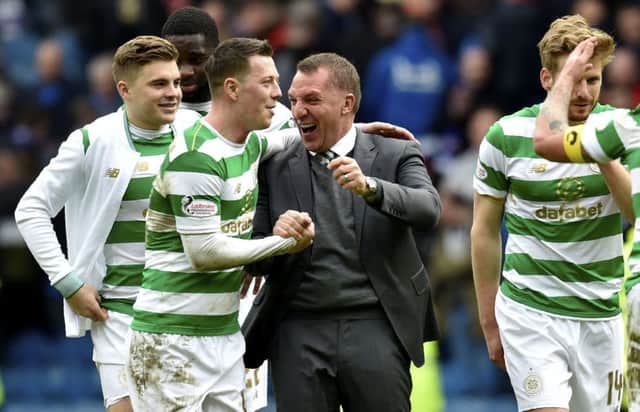 Celtic manager Brendan Rodgers with Callum McGregor at full time. Picture: SNS/Rob Casey