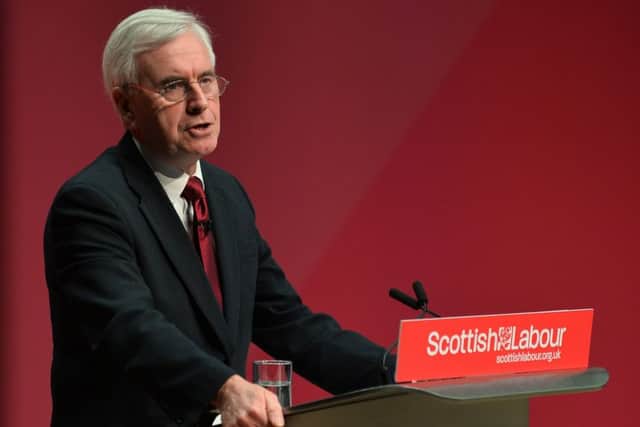 Shadow Chancellor John McDonnell delivers the keynote speech on the final day of the Scottish Labour conference. Picture: Dave Johnston