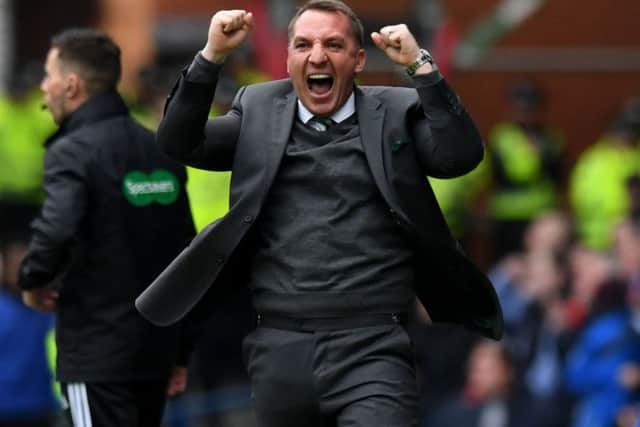 Brendan Rodgers celebrates as Celtic record a ninth win over Rangers under his leadership. Picture: SNS Group