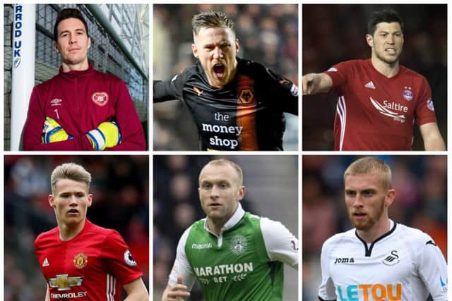 Clockwise from top left: Jon McLaughlin, Barry Douglas, Scott McKenna, Oli McBurnie, Dylan McGeouch and Scott McTominay have been called up. Pictures: SNS/Getty Images