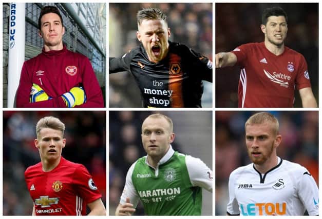 Clockwise from top left: Jon McLaughlin, Barry Douglas, Scott McKenna, Oli McBurnie, Dylan McGeouch and Scott McTominay have been called up. Pictures: SNS/Getty Images