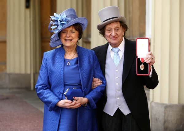 Sir Ken Dodd with his partner Anne Jones at Buckingham Palace where he recieved  the Honour of Knighthood. March 2 2017.  Dodd died in the early hours of March 12 aged 90