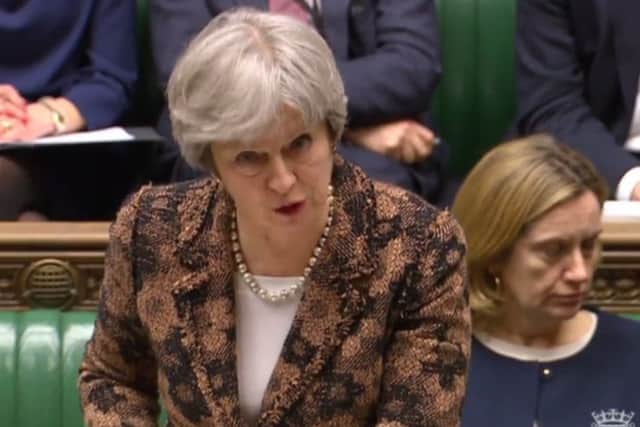 Britain's Prime Minister Theresa May delivers a statement to members of parliament in the House of Commons on the nerve agent attack against Russian double agent Sergei Skripal in Salisbury last week. Picture: Getty Images