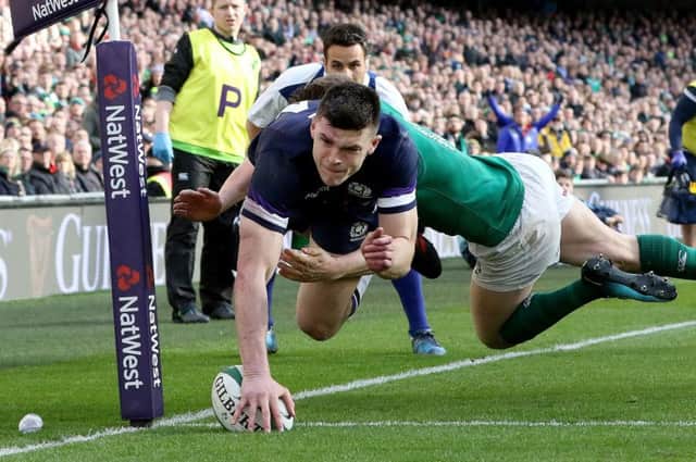 Blair Kinghorn scored Scotland's second try on his first start but the 20-point loss bumps Gregor Townsend's men down a place in the World Rugby rankings. Picture: AFP/Getty Images