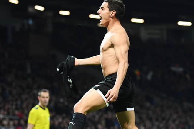 Wissam Ben Yedder pulls off his shirt in celebration after scoring Sevillas second goal. Picture: Getty.