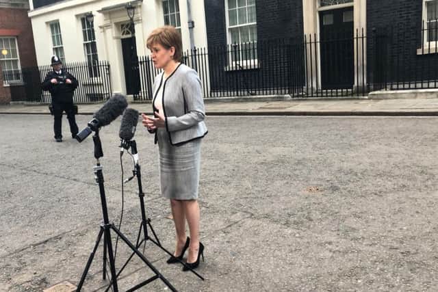 First Minister Nicola Sturgeon speaks to media following talks in Downing Street