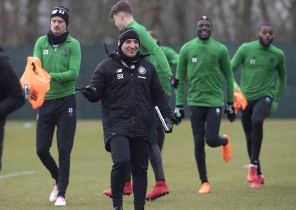 Celtic manager Brendan Rodgers trains with his first team squad ahead of their match against Motherwell. Picture: SNS.