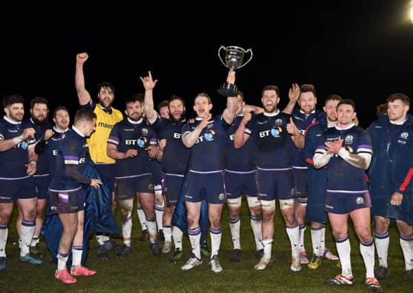 Scotland Club XV beat their Irish counterparts at Netherdale to retain the Dalriada Cup. Picture: Ross Parker/SNS