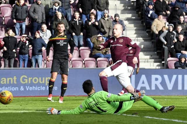 Hearts' Steven Naismith scores to make it 2-0. Picture: SNS/Rob Casey