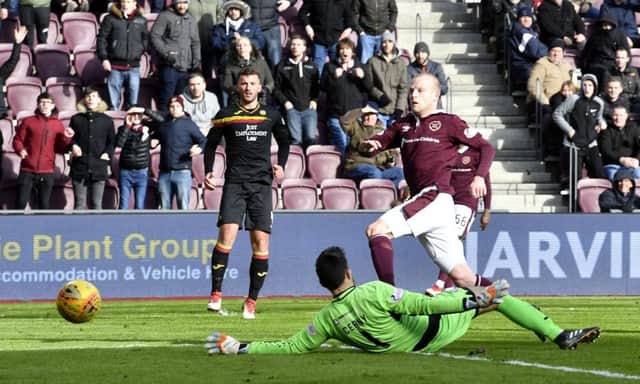 Hearts' Steven Naismith scores to make it 2-0. Picture: SNS/Rob Casey