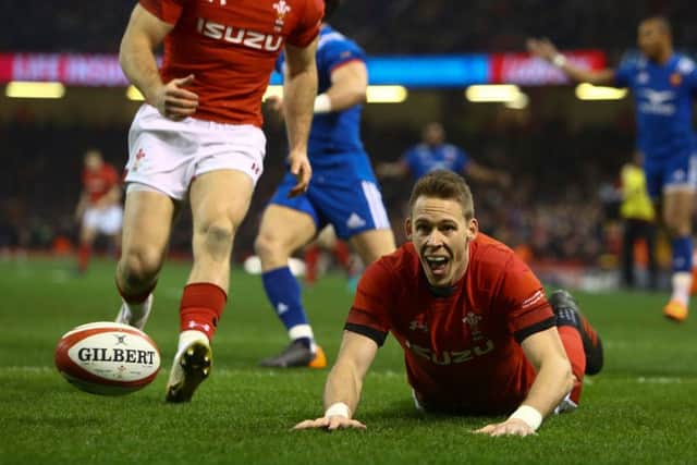 Wales wing Liam Williams scores a try during the win over France. Picture: Geoff Caddick/AFP/Getty Images