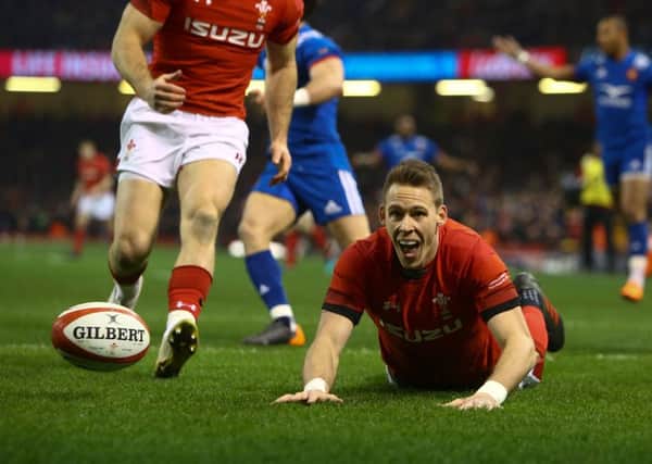 Wales wing Liam Williams scores a try during the win over France. Picture: Geoff Caddick/AFP/Getty Images
