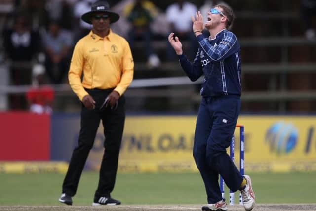 Michael Leask of Scotland looks despondent as runs are scored of his bowling in Harare. Picture: ICC
