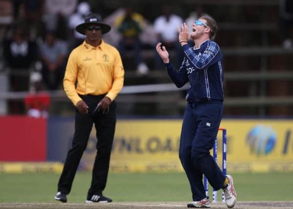 Michael Leask of Scotland looks despondent as runs are scored of his bowling in Harare. Picture: ICC