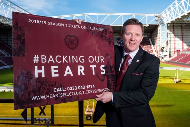 Club ambassador Gary Locke launches Hearts' 2018-19 season tickets. Picture: SNS