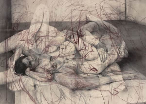 One out of two (symposium), 2016  Charcoal and pastel on canvas, 152 x 225 x 3.2 cm  Â© Jenny Saville.  Courtesy of the artist and Gagosian.  Photo: Mike Bruce
