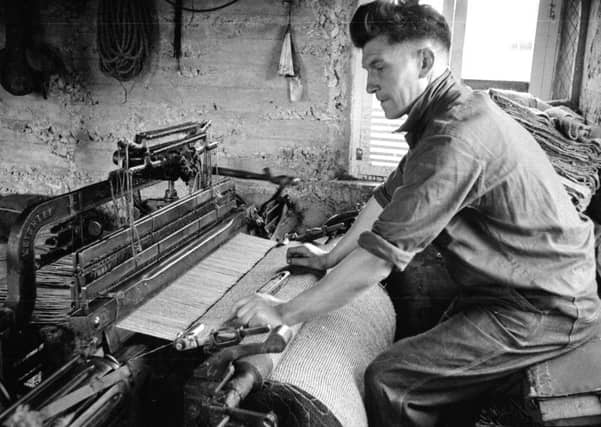 A crofter on Lewis weaving Harris tweed in September 1955.
(Photo by Bert Hardy/Picture Post/Getty Images)
