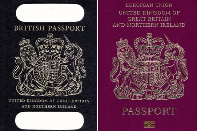 An old British passport (left) and a burgundy UK passport in the European Union style format. Pic: PA Wire