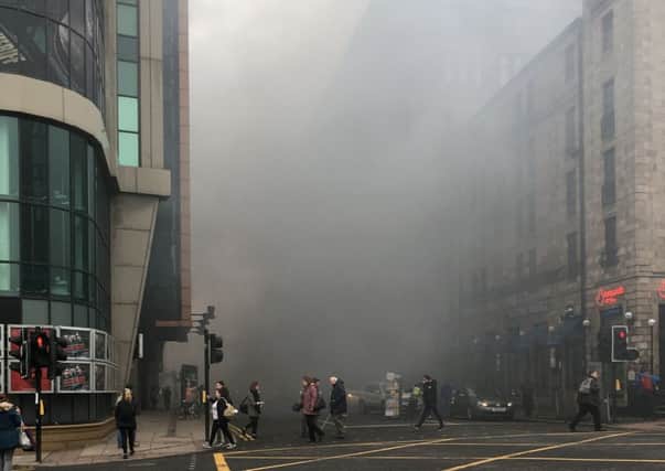 Smoke from the a fire on Sauchiehall Street fills the surrounding streets. Emergency services on the scene of a fire on Glasgow's Sauchiehall Street.