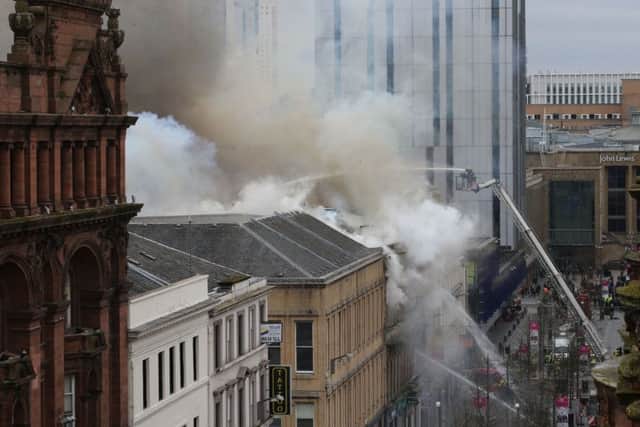 The scene in Glasgow city centre where firefighters are tackling a large blaze on Sauchiehall Street. Pic: PA Wire