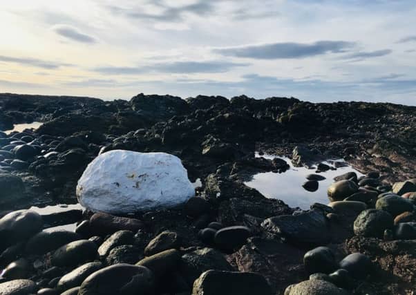 The WWII fat pictured on the shore just south of Inverbervie, Aberdeenshire. PIC: Contributed.