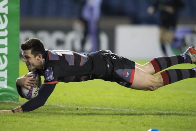 Leggy full-back Blair Kinghorn is in a happy place right now, performing well for Edinburgh and getting game time for Scotland during the Six Nations Championship. Picture: Bill Murray/SNS