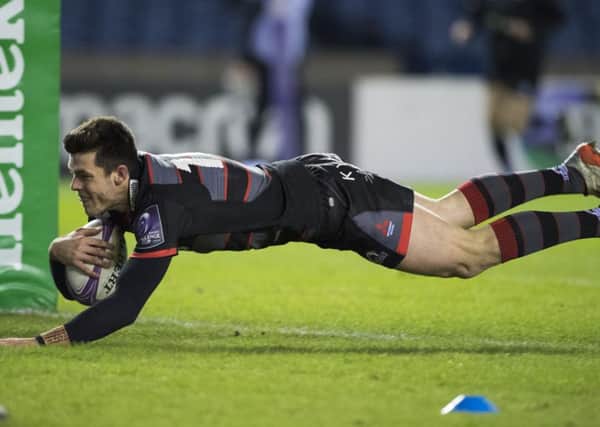 Leggy full-back Blair Kinghorn is in a happy place right now, performing well for Edinburgh and getting game time for Scotland during the Six Nations Championship. Picture: Bill Murray/SNS
