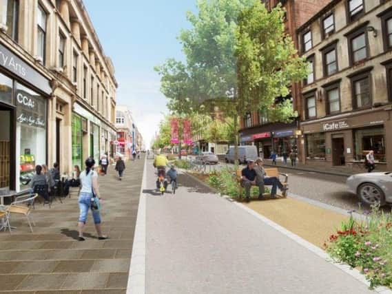 Part of Sauchiehall Street in Glasgow will be narrowed to create more pedestrian and cycle space. Picture: Glasgow City Council