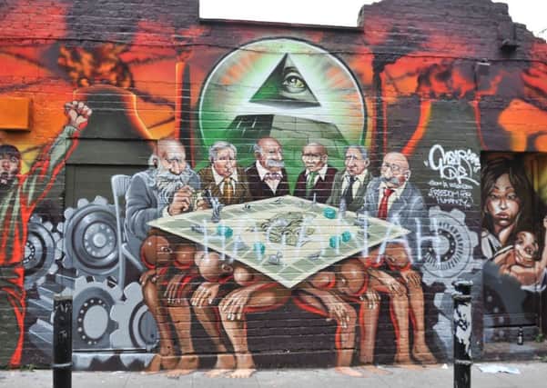 A mural painted on a wall In Brick Lane London has been branded As anti-semitic By Tower Hamlets Council. Picture: Georgie Gillard