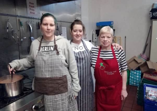 Happy Days Community Hub for Link Up in the Gallatown, Kirkcaldy, Bite and Blether cafe, L-R Roxy Delaney, Stacey Duff and Jeanie Dews, all community volunteers.