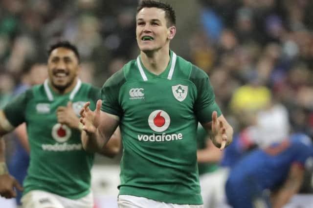 Johnny Sexton celebrates his crucial drop-goal against France. Picture: AFP/Getty
