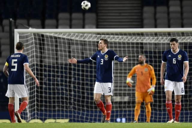 Scotland's defence reacts after going a goal down. Picture: SNS