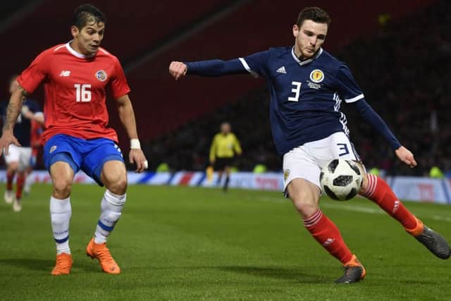 Scotland's Andrew Robertson competes with Cristian Gamboa. Picture: SNS/Rob Casey
