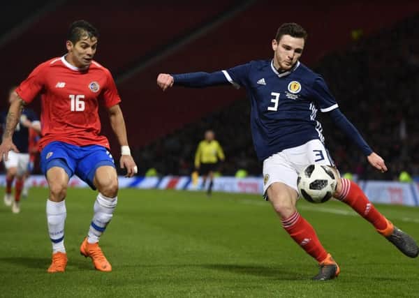 Scotland's Andrew Robertson competes with Cristian Gamboa. Picture: SNS/Rob Casey
